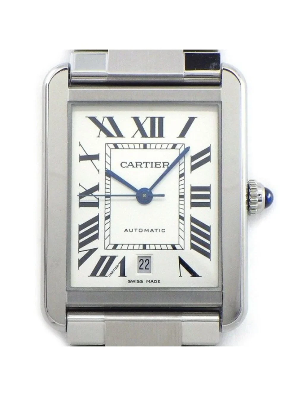 Cartier Watch Tank Solo XL Rectangular Silver Dial Roman Index Date SS Automatic